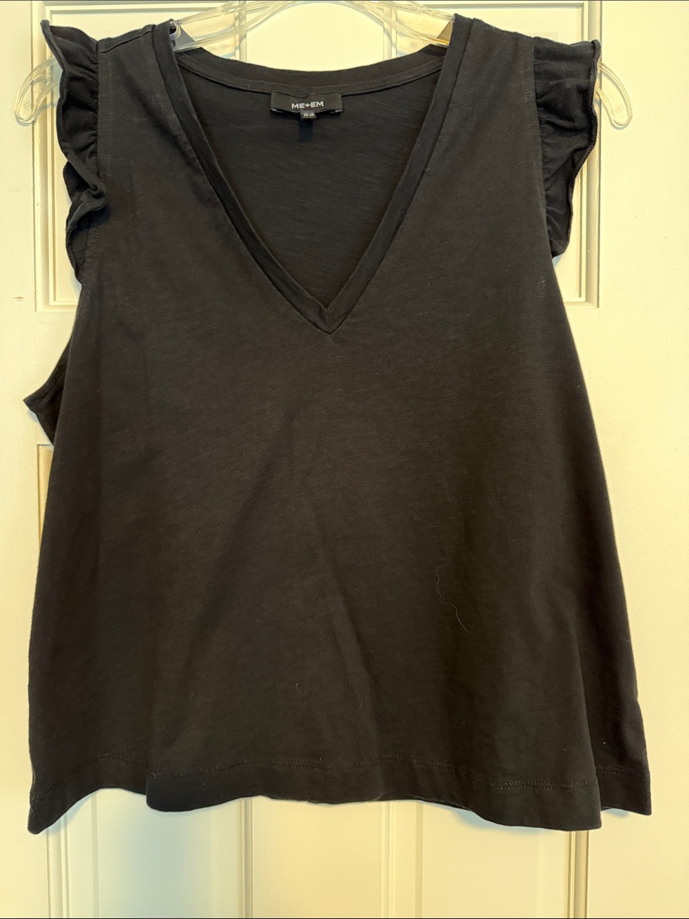Me+Em Black V-Neck Ruffled Sleeve Tank